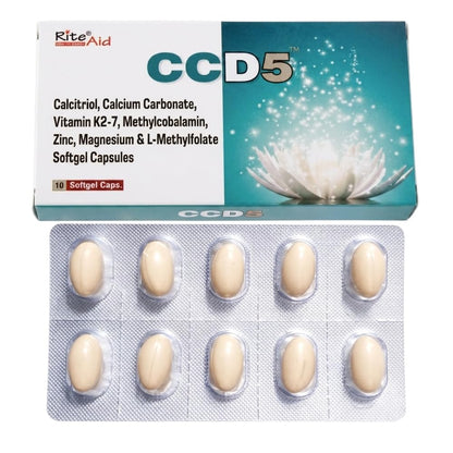 RITE AID HEALTH CARES CCD5 Advanced 5-in-1 Formula Softgel Capsules | Help Daily Bone & Nerve Support with Calcium, Vitamin K2-7, Vitamin B12, Zinc, Magnesium & L-Methylfolate