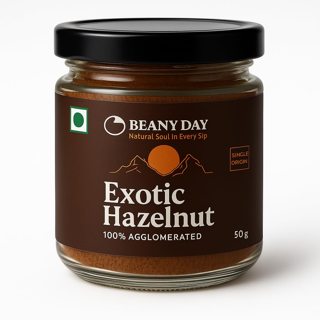 Beany Day Exotic Hazelnut Instant Coffee 50g | Premium Flavoured Coffee Powder | Agglomerated Coffee Granules | Smooth Nutty Aroma | No Chicory | Perfect for Hot & Cold Coffee