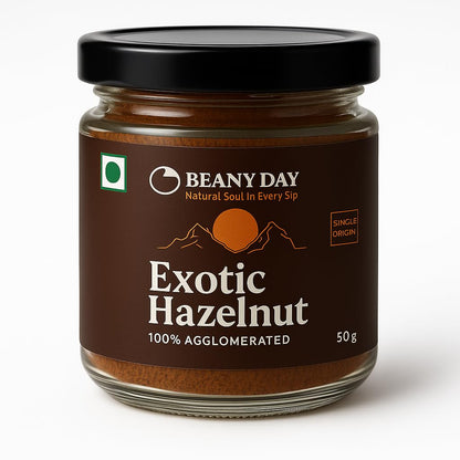 Beany Day Exotic Hazelnut Instant Coffee 50g | Premium Flavoured Coffee Powder | Agglomerated Coffee Granules | Smooth Nutty Aroma | No Chicory | Perfect for Hot & Cold Coffee