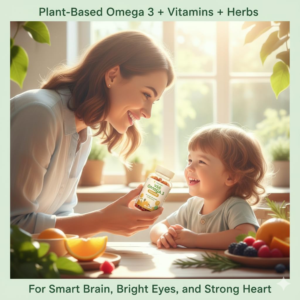 Veg Algal Omega 3 with Flaxseed Omega 3-6-9, Herbal Extracts & Essential Vitamins – Plant-Based DHA, Vegetarian Nutrition for Brain, Heart, Eye & Daily Wellness Support Pack of 4