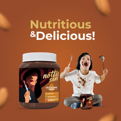 Notta Sin Choco Almond Spread | No Palm Oil | No Added Sugar: Contains Monk Fruit & Stevia | No Artificial Flavors/Preservatives | Rich in Fiber & Protein | Chocolate Spread for Bread | 250G