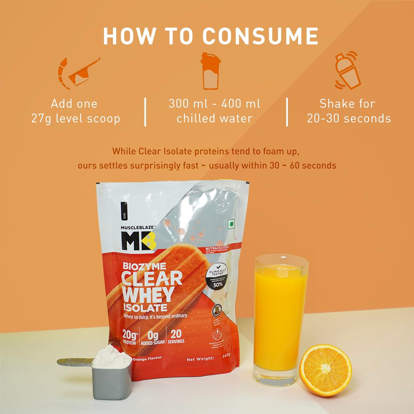 MuscleBlaze Biozyme Clear Whey Protein Isolate | 20g Protein, 92 Calori- image 4