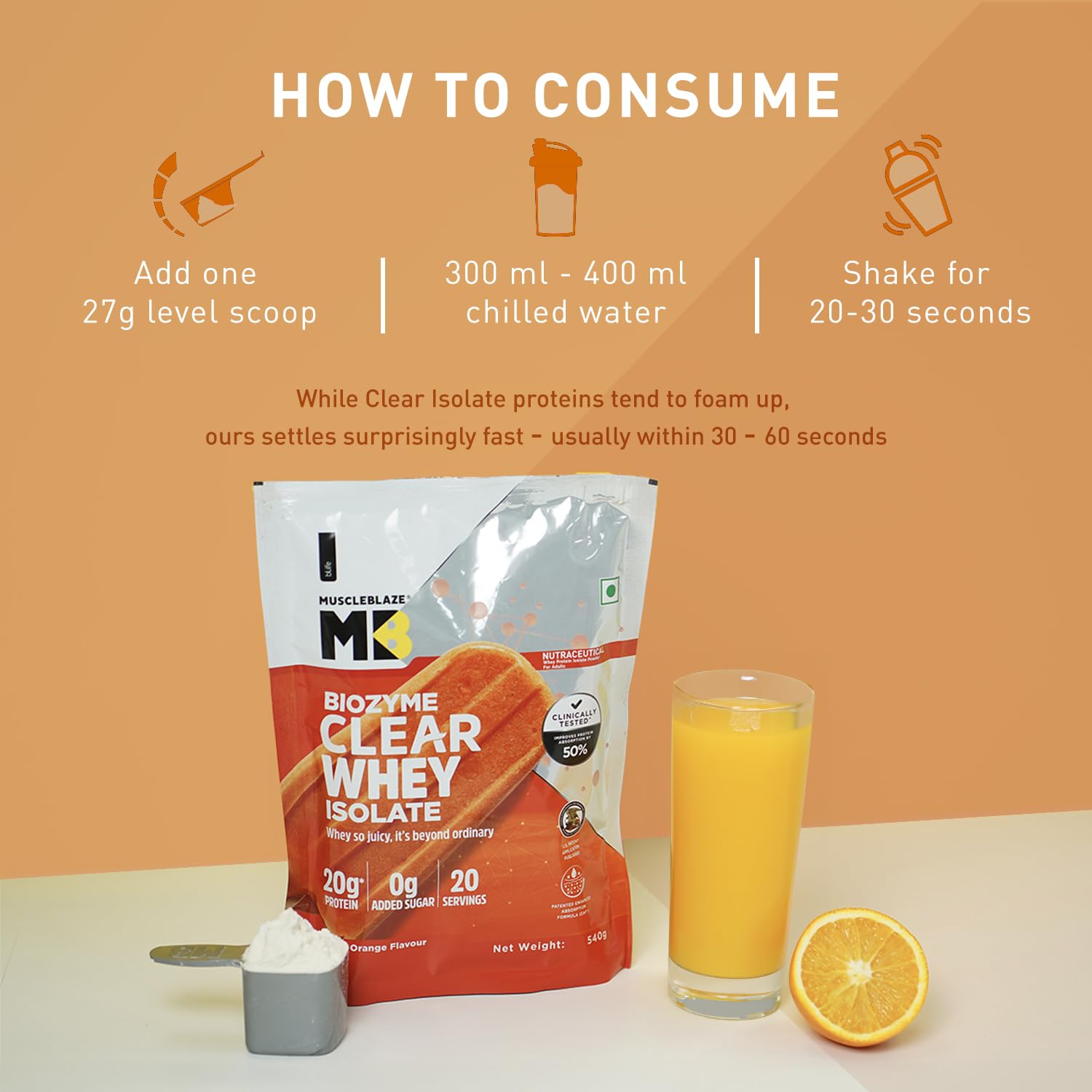 MuscleBlaze Biozyme Clear Whey Protein Isolate | 20g Protein, 92 Calori- image 4