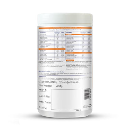 Gritzo SuperMilk Growth+ (Formerly Height+) (10-12y Girls), 12g Protein Powder (Double Chocolate, 400g) | Zero Refined Sugar, 20 Vitamins & Minerals