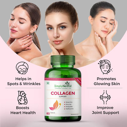 Simply Herbal Collagen Builder 1000mg with Biotin & Vitamin C for Hair, Skin, & Nails, Plant-Based Supplement Capsules for Women & Men, 60 Count