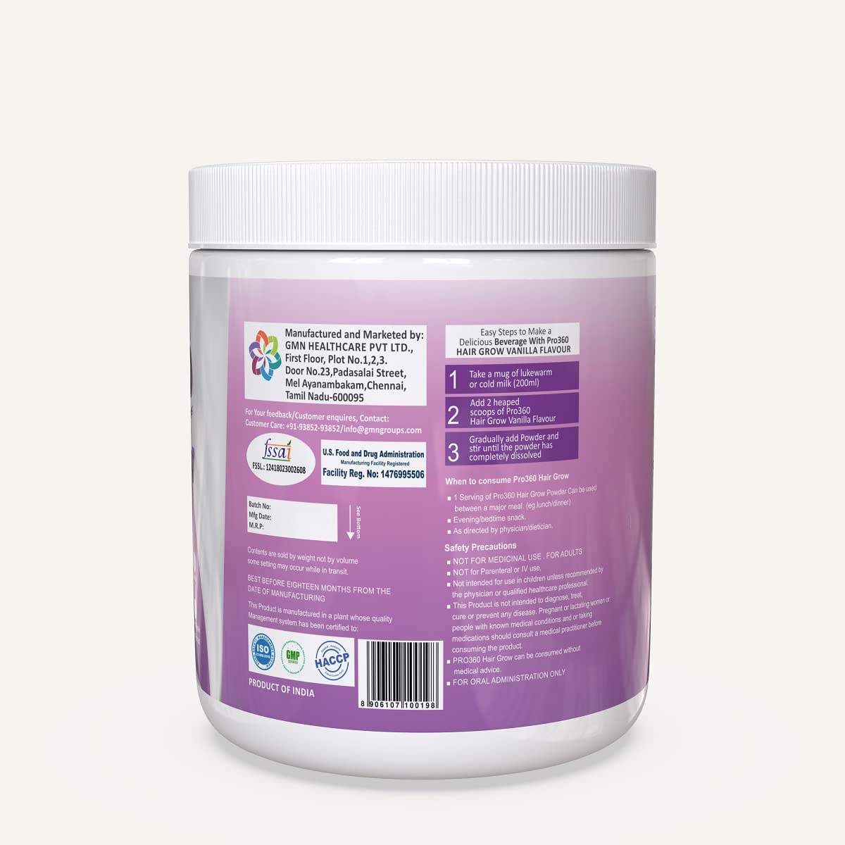 Pro360 Hair Grow Protein Powder for Healthy Hair Growth Nutrition Supplement for Men and Women - Enriched with Biotin and Green Apple Skin Extract - Vanilla Flavor (250+250) g Pack of 2