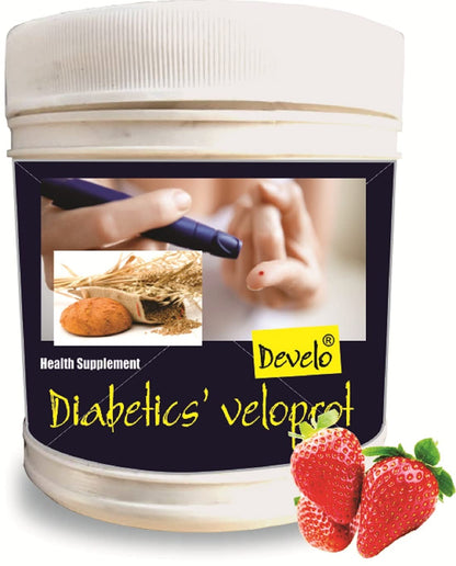 Develo Diabetic Protein Powder Sugar Free Food Supplement For Diabetes Care VeloProt Powder Men & Women Strawberry 500gm