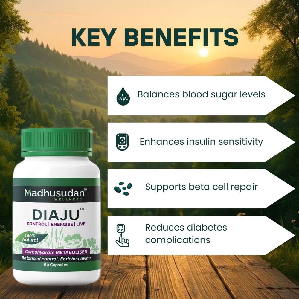 Madhusudan Wellness DIAJU Diabetic Care Tablets – With Karela, Jamun, Amla & Neem – Herbal Supplement for Blood Sugar Support & Glucose Management – 60 Tablets