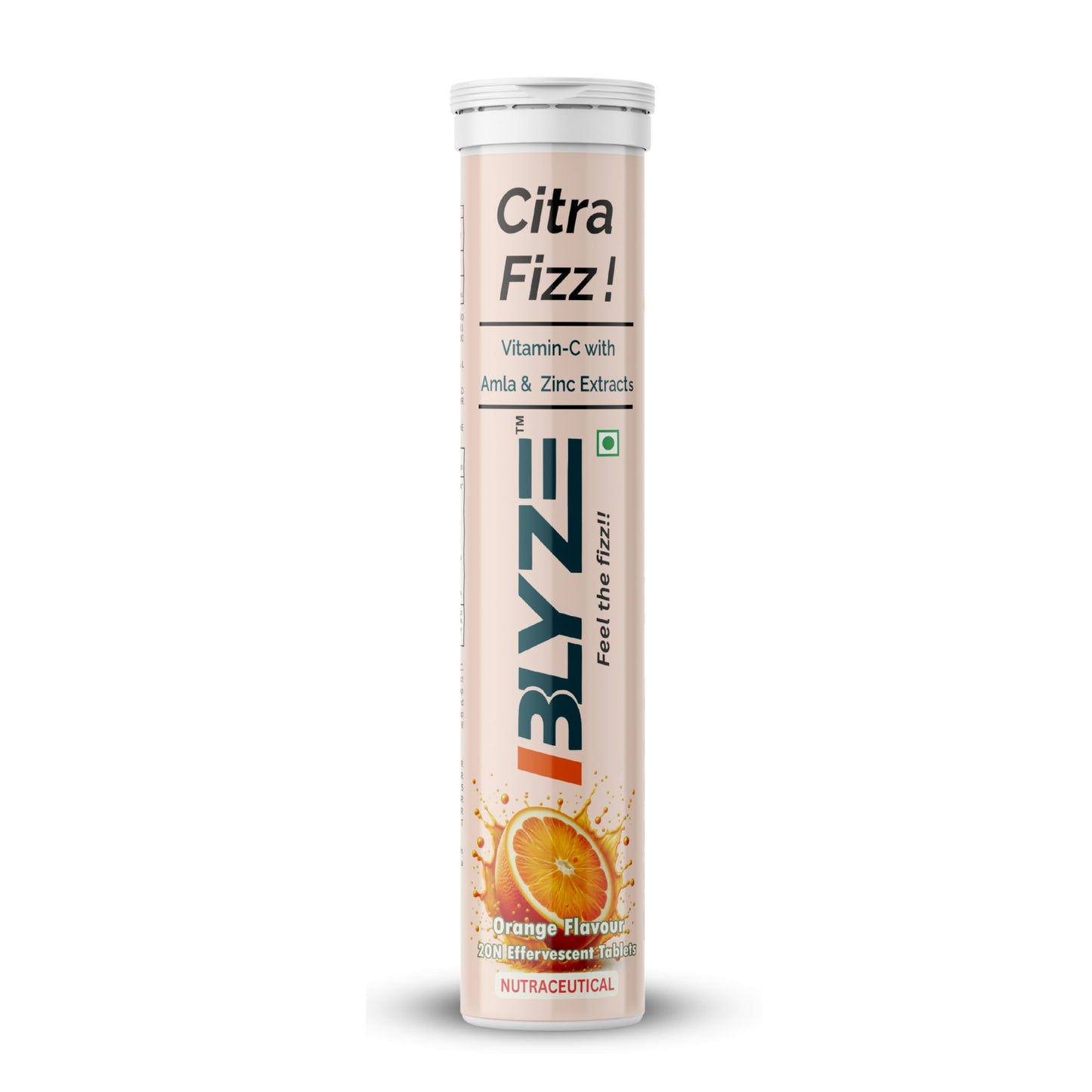 BLYZE Citra Fizz Vitamin C Effervescent Tablets with Natural Amla Extract and Zinc for Daily Immunity, Helps Boost and Strengthen Collagen for Healthy Skin, Hair and Nails – Orange Flavour, 20 Tablets
