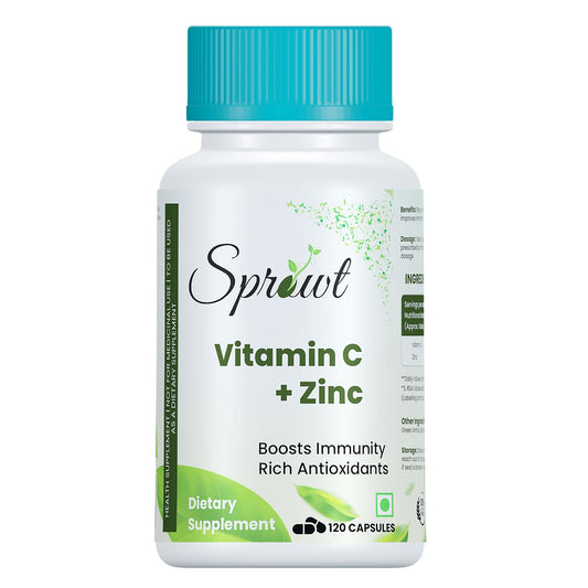 Sprowt Plant-Based Vitamin C with Zinc Capsules - Immune support supplement, Collagen Boost, Nutrient Absorption, Antioxidant Rich - Gluten-Free Formula