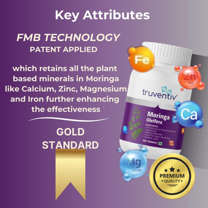 Truventiv Moringa Oleifera 500 mg Gold Standard 100% Pure & Premium - 90 Tablets
