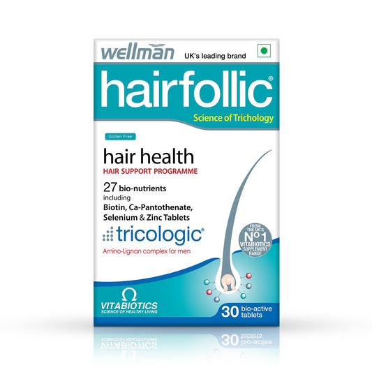 Wellman Hairfollic Hair supplements for Men with zinc, selenium, lignans vegetar