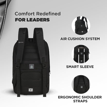 CARLTON Laptop Backpack 20L With Rain Cover, Pockets for Hard drive, Passport Pocket & Air Cushion System | Midnight Black | Dorset 03