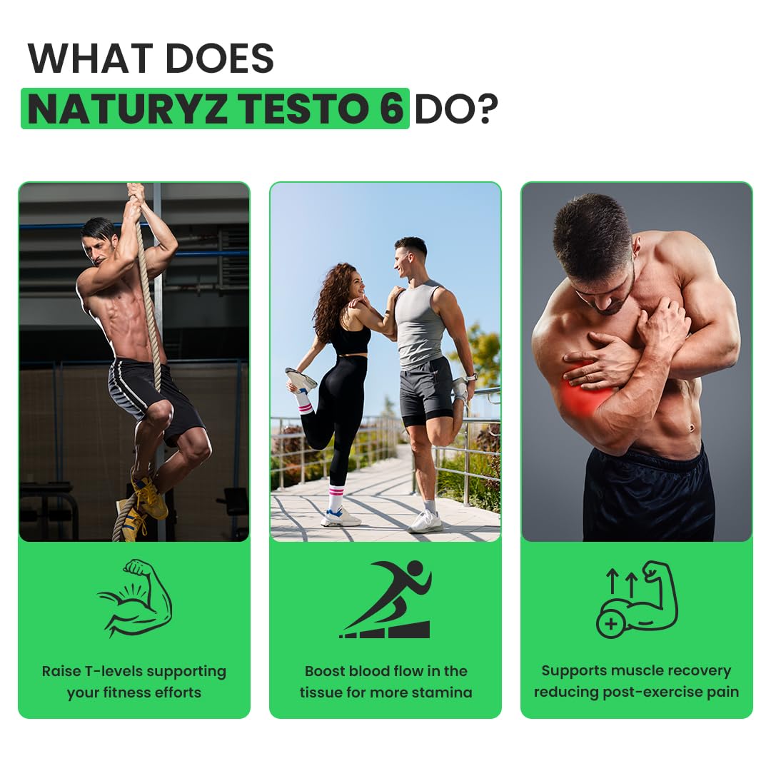 Naturyz Testo-6 Plant based Supplement For Men 2100mg per serving with Maximum Strength 1000mg Tribulus Terrestris, Safed Musli,Kaunj,Ashwagandha, Fenugreek & Panax Ginseng for Muscle gain-90 Tablets