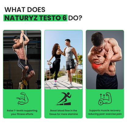 Naturyz Testo-6 Plant based Supplement For Men 2100mg per serving with Maximum Strength 1000mg Tribulus Terrestris, Safed Musli, Kaunj, Ashwagandha for Muscle gain, Stamina & Strength - 60Tablets