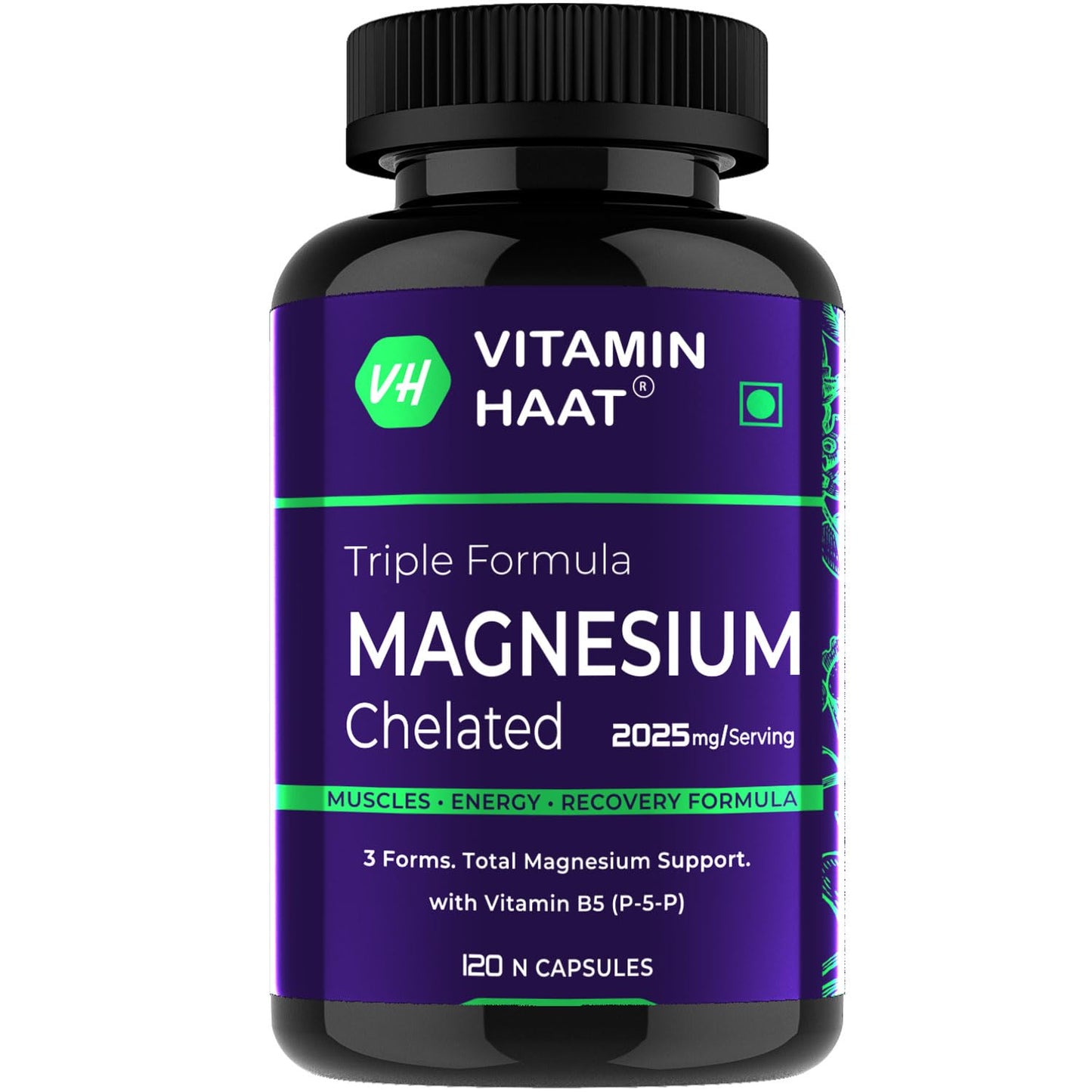 Magnesium Supplement | Magnesium Glycinate and Citrate with Vitamin B6 Supports Muscle Recovery & Better Sleep | Triple Mineral Complex |2025mg Per Serving | 120 Capsule by VitaminHaat