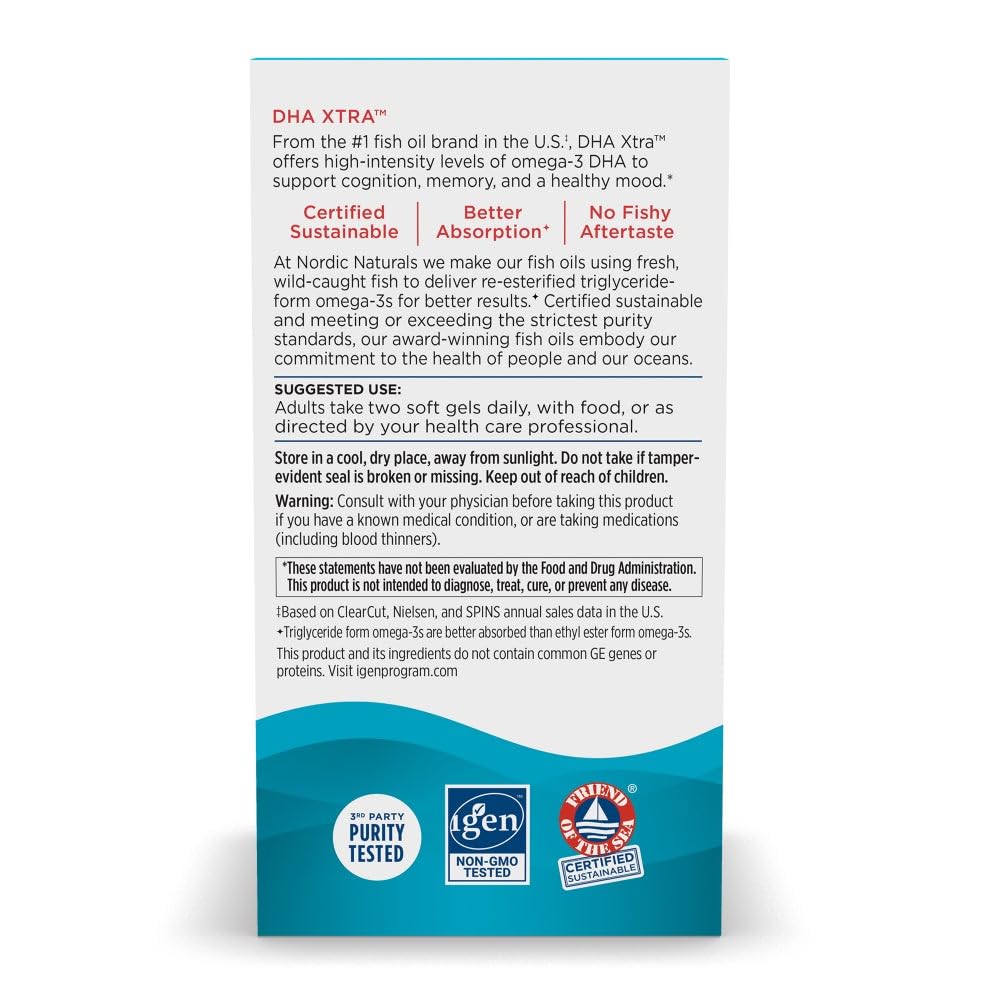 Nordic Naturals DHA Xtra | 1660 Mg Omega-3 Fish Oil | High-Intensity DHA Formula | EPA & DHA Supplement For Brain Health & Nervous System Support Strawberry Flavour Fish Oil 60 Softgels
