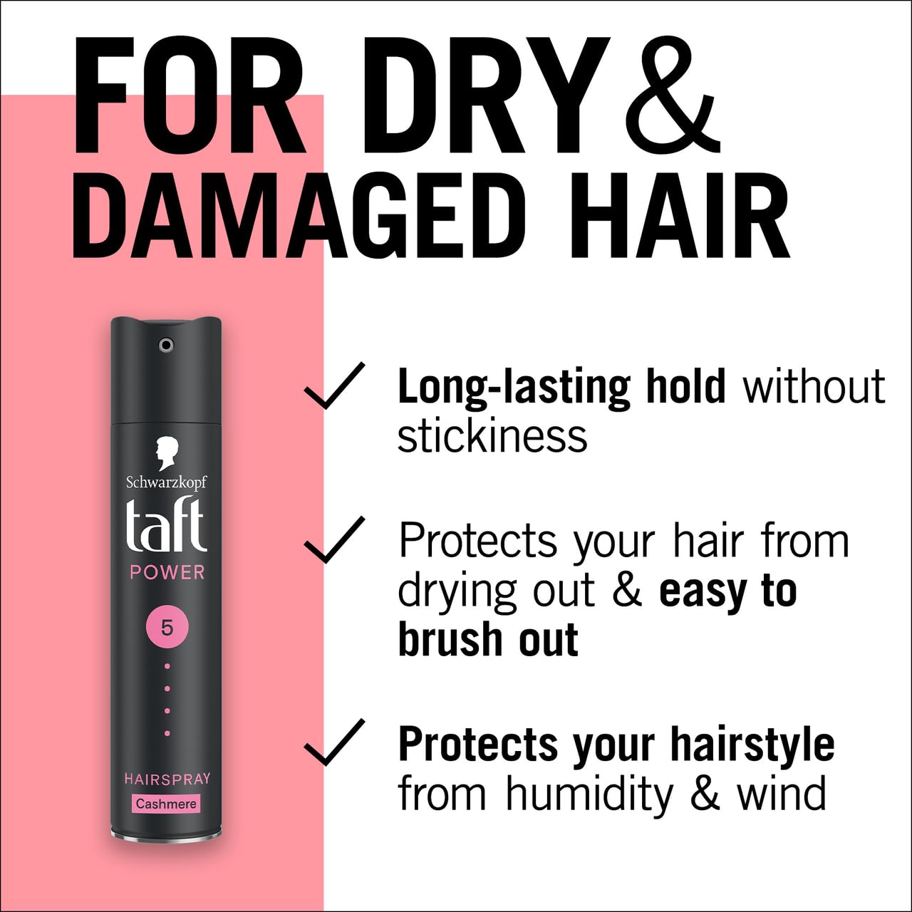 Schwarzkopf Taft Cashmere Touch Power Hairspray, Mega Strong 5, 250ml