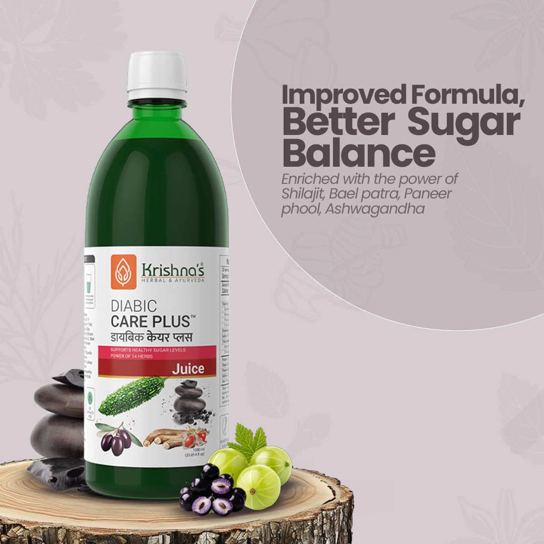 Krishna's Diabic Care Plus Juice with 14 Herbs – Natural Support for Blood Sugar Levels | Herbal Formula for Energy & Wellness - 1000 ml
