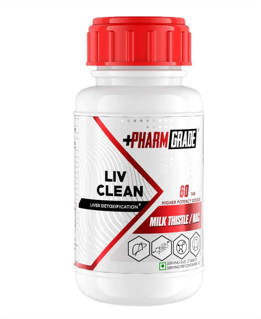 Pharmgrade LIV Clean Liver Detox With Milk Thistle 500mg | N- Acetyl Cysteine (NAC) 500mg | Pumpkin Seed Extract 100mg | L-Ornithine Aspartate 50mg | Kalmegh 50mg | Dandelion 50mg For Overall Liver Protection