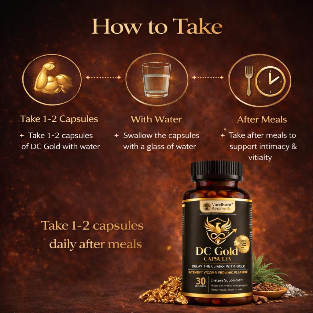Vardham Ayurveda DC Gold Capsules | Ayurvedic Male Vitality & Fertility Support | Swarn Bhasma, Shilajit, Safed Musli & Kaunch Beej | Stamina, Strength & Sperm Health Support | 30 Capsules