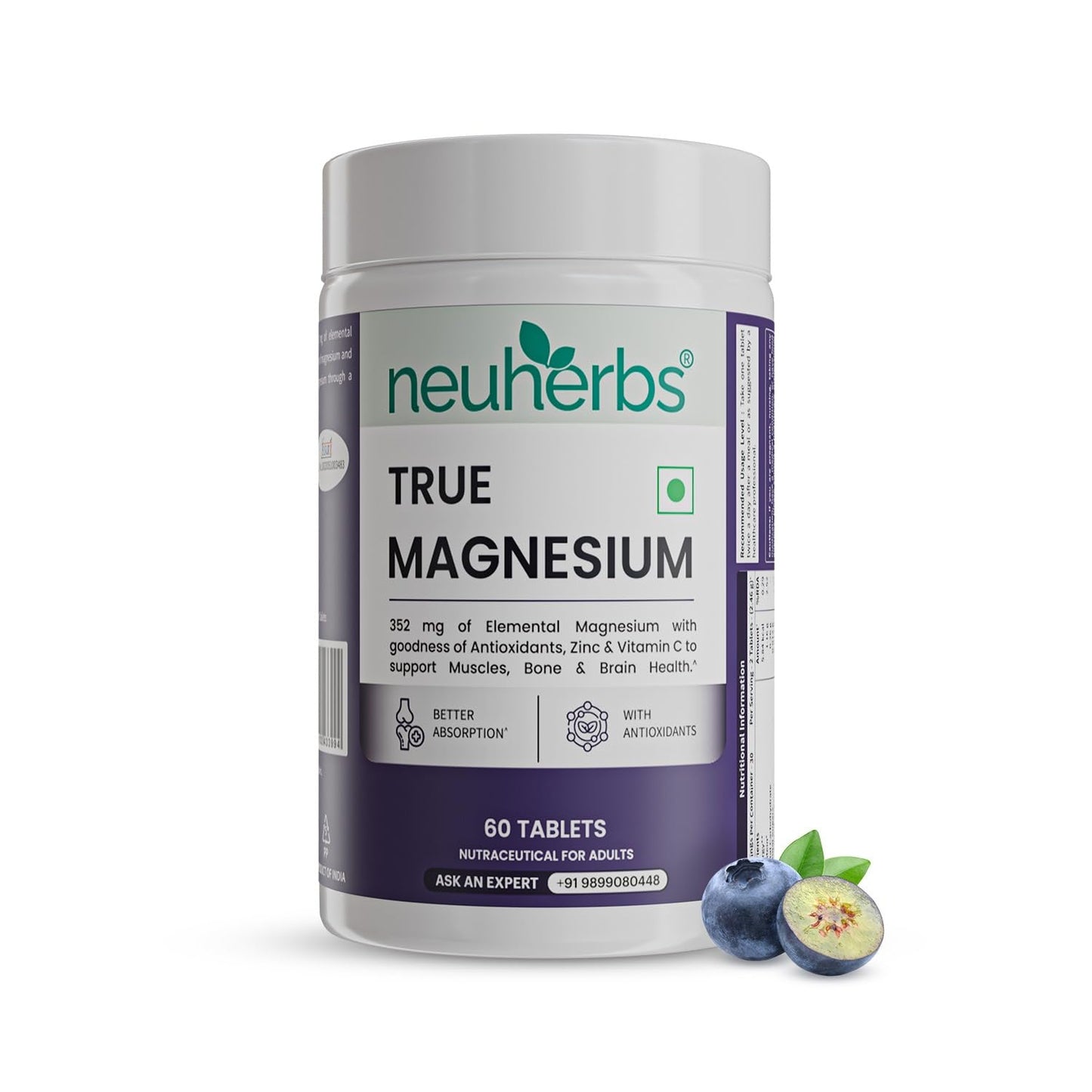 Neuherbs Magnesium Bisglycinate Tablets 1600mg | Chelated High Absorption Form True Magnesium with Zinc & Vitamin C | Supports Sleep, Muscle Recovery & Joint Health | 60 Tablets