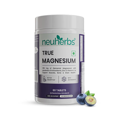 Neuherbs Magnesium Bisglycinate Tablets 1600mg | Chelated High Absorption Form True Magnesium with Zinc & Vitamin C | Supports Sleep, Muscle Recovery & Joint Health | 60 Tablets