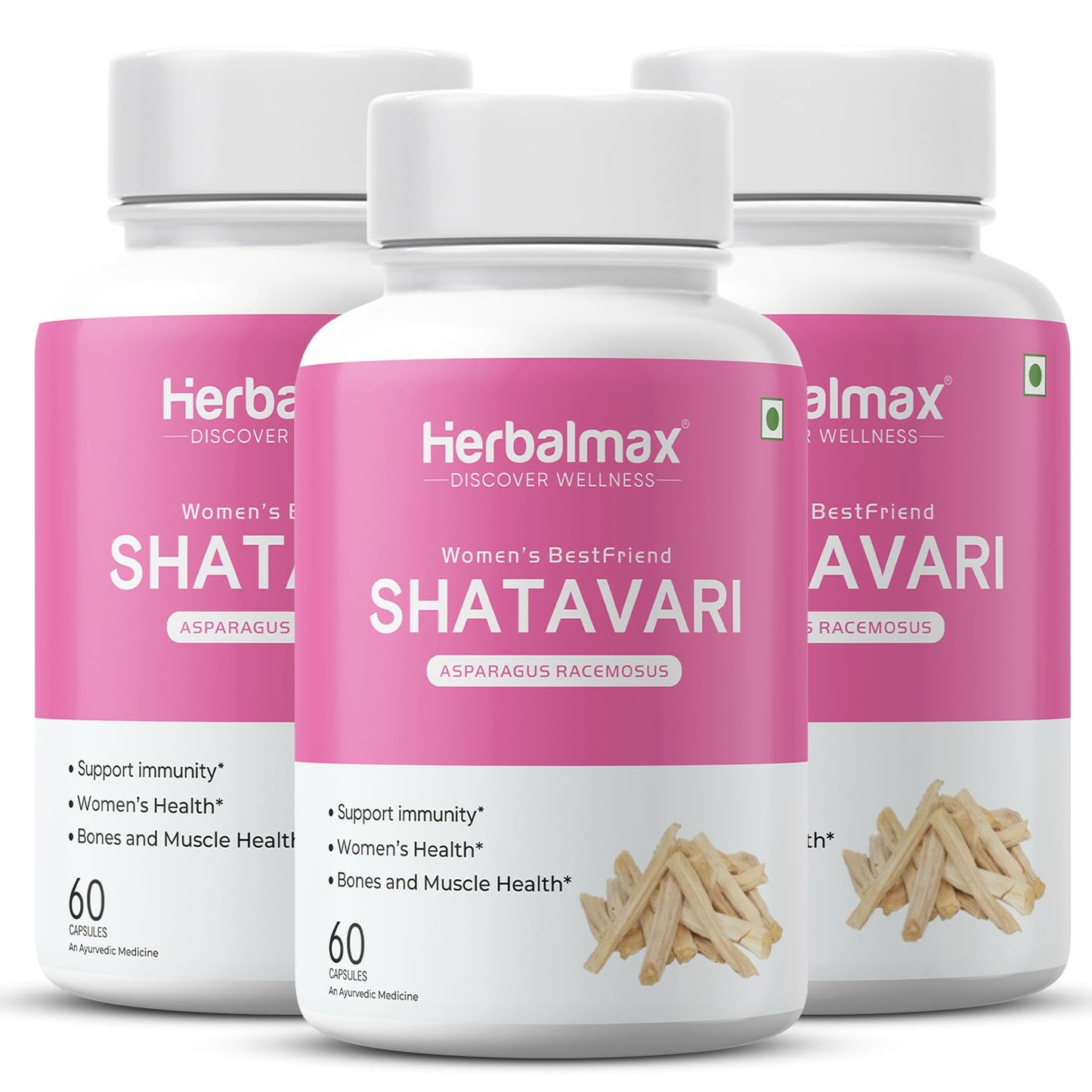 Herbalmax Shatavari 400 mg 60 Veg Capsules Pack of 3 – Ayurvedic Supplement for Women’s Health & Hormone Balance, Rich in Antioxidants, Boosts Immunity & Supports Bone & Muscle Strength