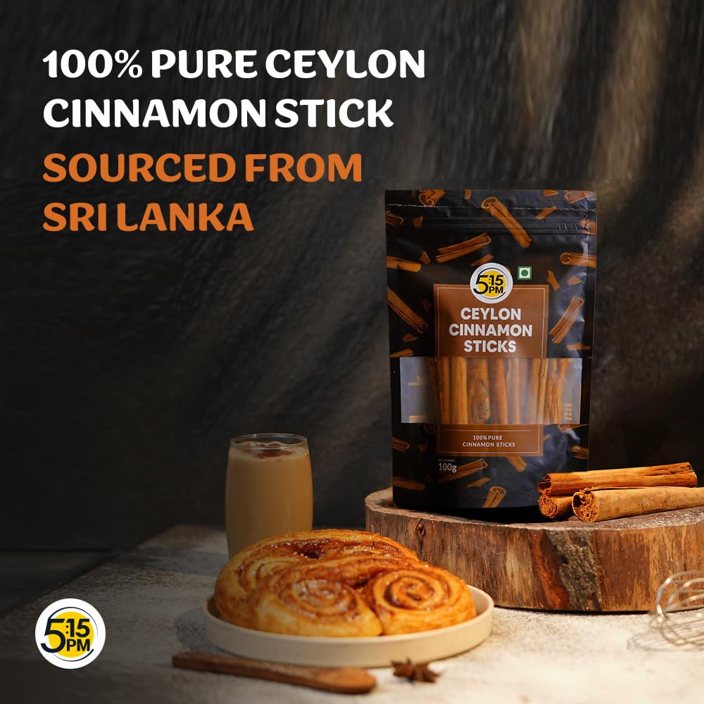 5:15PM Ceylon Cinnamon Sticks Original 100gm | SriLankan Dalchini Cinnamon Stick | World's Finest Ceylon Cinnamon Quills | Genuine Source Certified