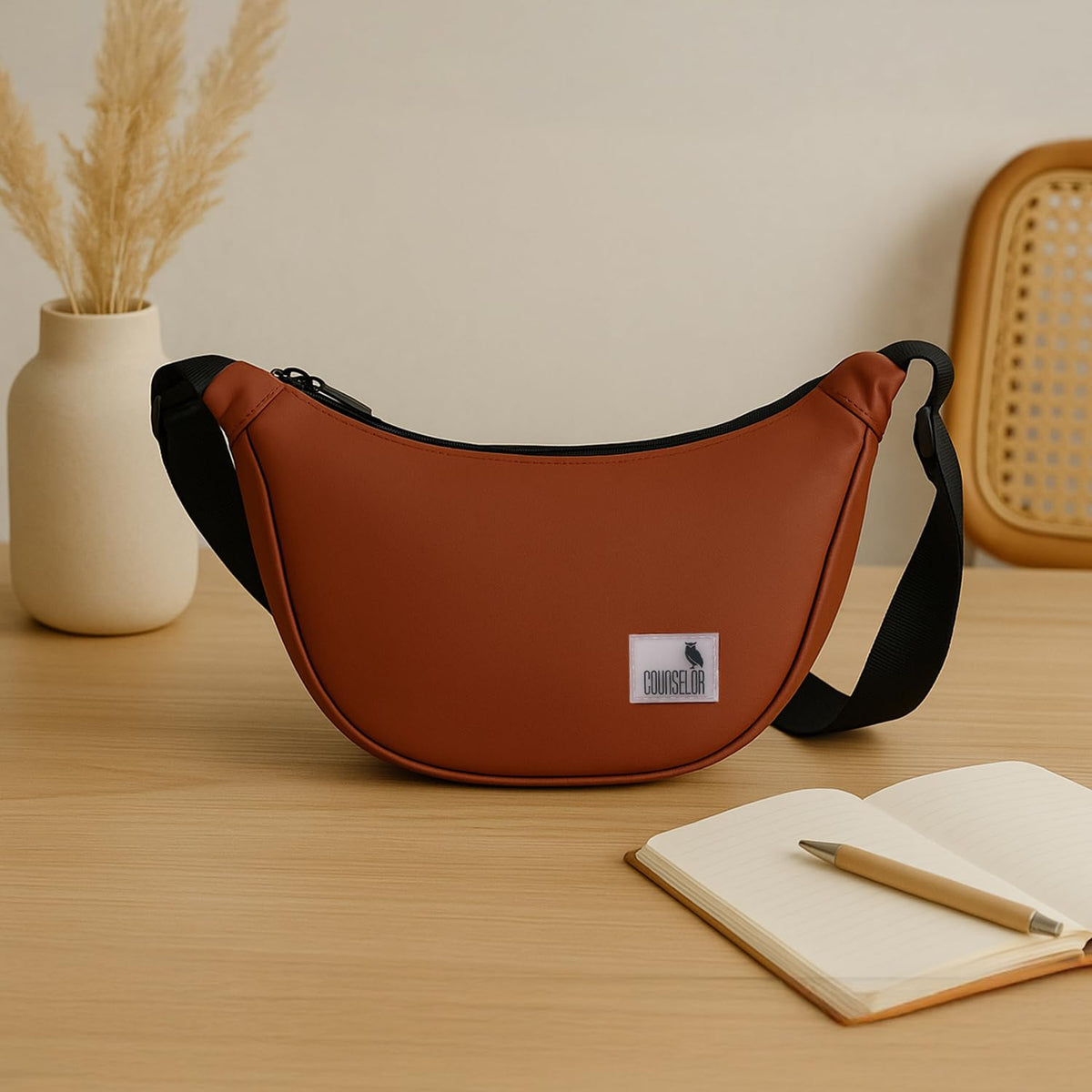 COUNSELOR Sling Bag for Women, Half Moon Sling Bag, Crossbody Bag, Side Bag for Travel, Office, College, Daily Use, Adjustable Strap, Shoulder Bag for Phone, Wallet, Keys ZUKI (Rust)