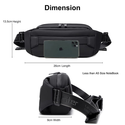 Arctic Hunter Large Fanny Pack for Men Heavy Chest Bag with Magnetic Buckle Big Waist Pouch Polyester Sling Bag for Men Crossbody Water-Resistant Passport Side Bag for Travel Business Office,Black