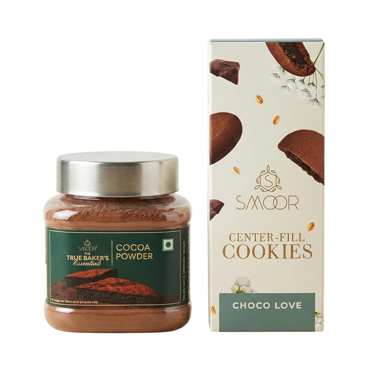 SMOOR Combo of Couverture Cocoa Powder and Center-Fill Choco Cookies, Perfect for Baking, Hot Chocolate, Gifting, Birthday, Anniversary, 200g