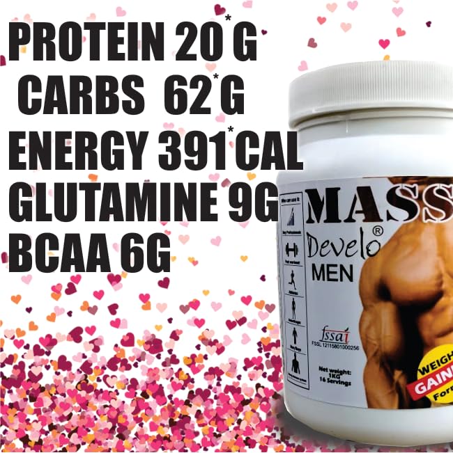 Develo Mass Gainer Protein Powder for Lean Muscle Gain in Men 1kg (Kesar Badam)