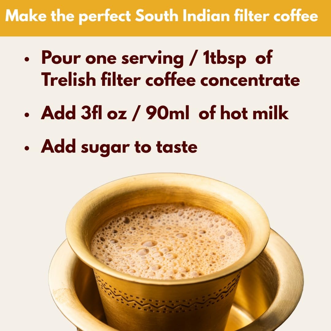Trelish Coffee Concentrate - South Indian Filter| Single Servings | Perfect for authentic South Indian filter coffee,coffee decoction,Sugar Free, No Refrigeration, Travel Friendly | 24 servings -360ml
