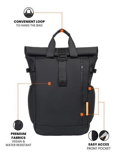 FUR JADEN Vegan Leather Stylish 15.6 Inch Premium Laptop Backpack for Office & Travel (Black)