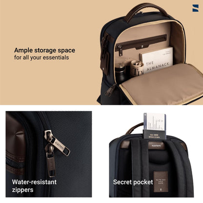 scarters Terminal 16" Laptop Bag 24L, Water Resistant (Navy Blue & Brown)
