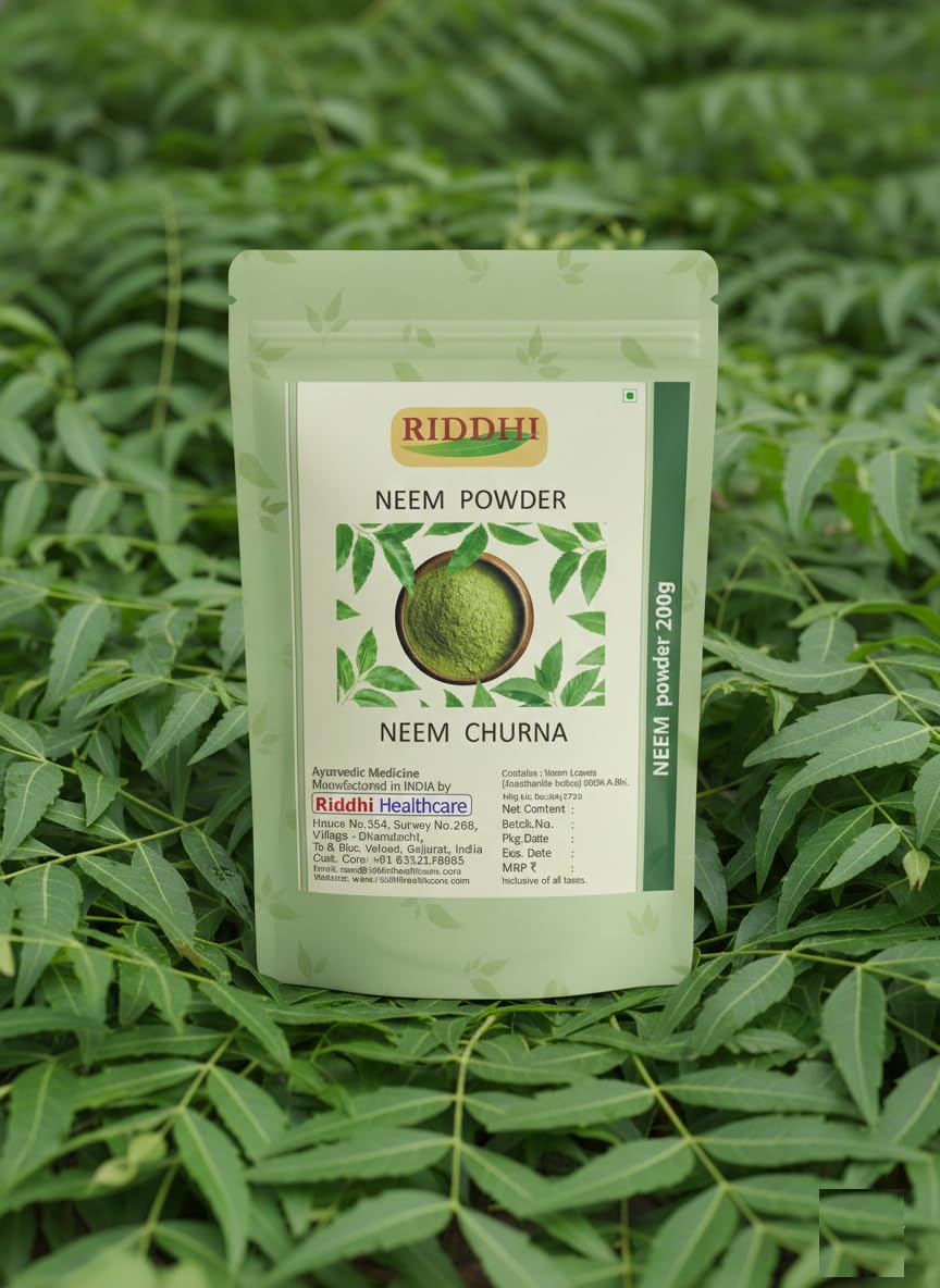 Riddhi Healthcare Neem Leaves Powder, Sun Dried and Stemless, for Face, Skin, Hair Care and Eating, 200g