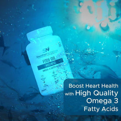Steadfast Nutrition Fish Oil Omegs- 3, 1000mg Triple Strength for Healthy Heart, Brains, Joints & Body (60 Softgel Capsules)