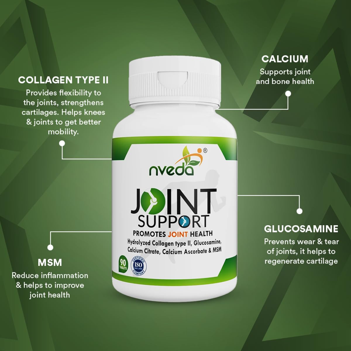 Nveda Joint Support for keeping Joints healthy containing Collagen Type 2, Glucosamine, Calcium and MSM (Tablets 90 Count)