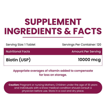 Vlado's Himalayan Organics Biotin Tablets For Hair Growth | 10000 mcg Biotin Supplement | Hair Supplements for Women and Men | Hair Growth Tablets For Men & Womenn - 120 Tablets