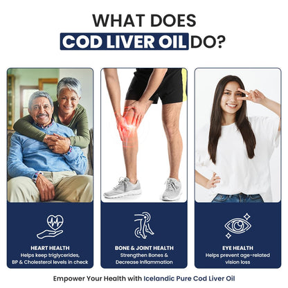 Naturyz Imported Icelandic COD Liver Oil Capsules with Natural Omega 3 (EPA & DHA), Rich in Vitamin D & A, Mercury Free, Immunity, Skin, Eye, Muscle & Joint Health Softgels, 100 Count, Pack of 1