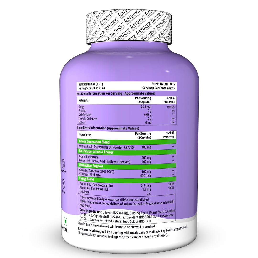 NATURYZ KETO SHRED Ketogenic Burner for Men & Women with MCT Oil, L-Carnitine, CLA, Green Tea, Chromium & B-Vitamins | Supports Ketone Generation, Metabolism & Clean Energy | Keto & Weight Management Support- 30 Veg Capsules