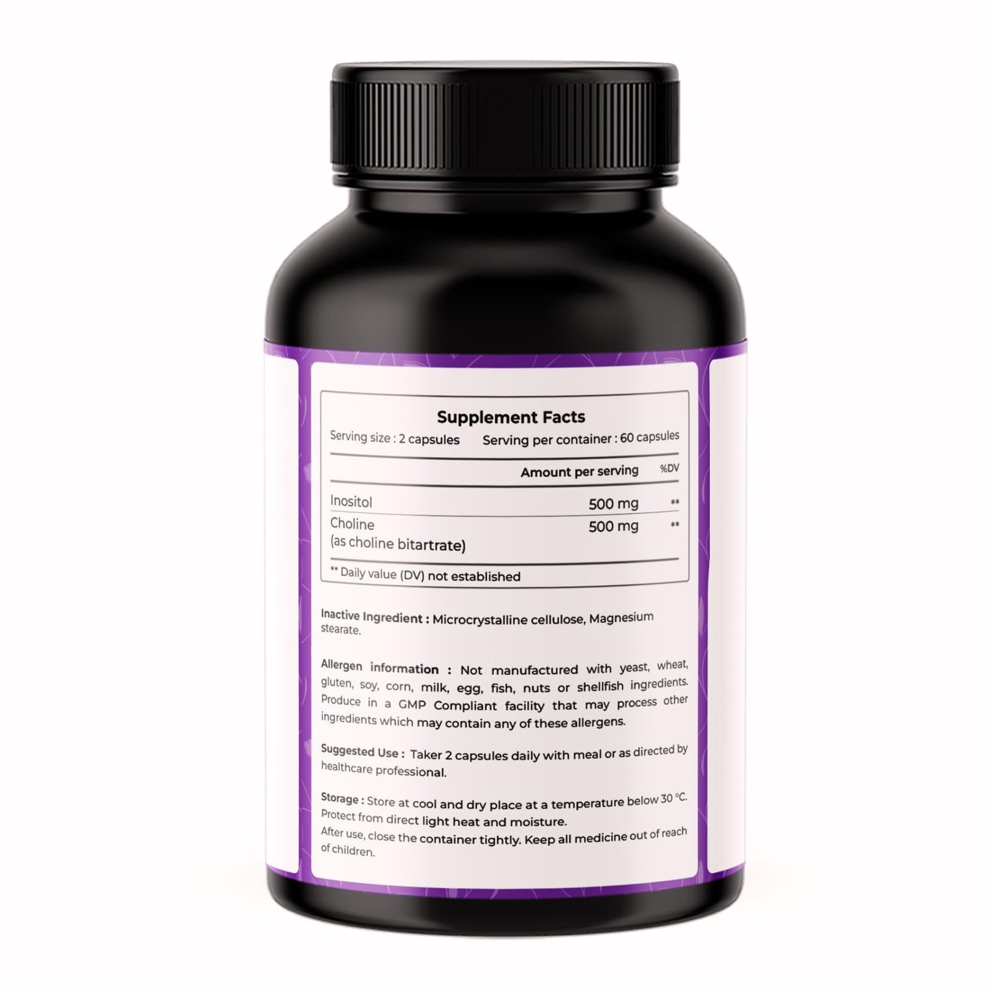 VREEX Choline & Inositol 500 mg – Supports Brain Function, Liver Health & Fat Metabolism, Nootropic Supplement- 60 Veg Capsules (Pack of 2)