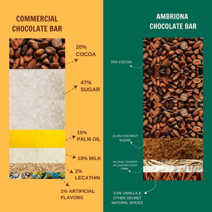 Ambriona 70% Dark Chocolate with Cranberries | Vegan & Gluten Free Dark Chocolate Bar | Sweetened with Coconut Sugar | Low GI | Added Fibre | Gut Friendly | 50 g