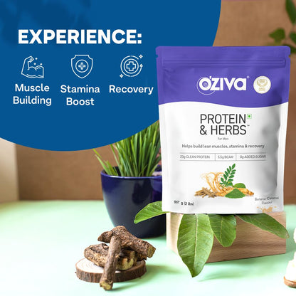 OZiva Protein & Herbs for Men (Banana Caramel)| Clean Protein, Shatavar- image 8