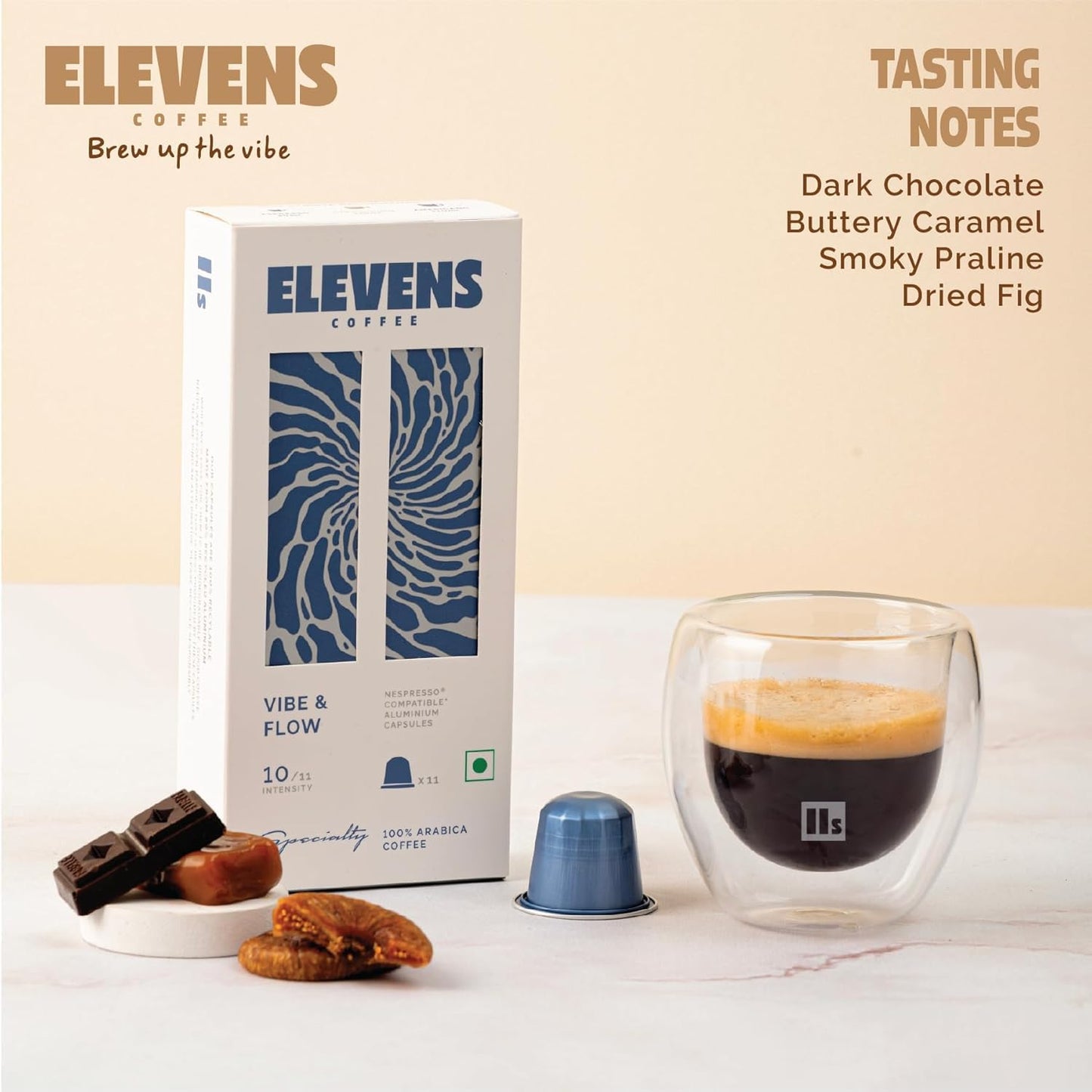 ELEVENS COFFEE | Vibe & Flow | Specialty Coffee Capsules | 100% Arabica | Dark Roast | Intensity 10 | Compatible with Nespresso (33 Count (Pack of 3))