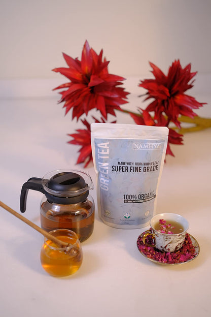 Namhya - Whole Leaf Green Tea - 250g (125 Cups) - Boosts Metabolism, Burns Fat, Supports Heart & Brain - Pure Green Tea Leaves - Natural, No Preservatives - Balances Pitta & Kapha, Supports Digestion