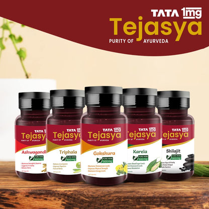 Tata 1mg Tejasya Gokshura Capsule Helps In Maintain Energy, Strength, Reduce fatigue (Pack of 1, 500mg)
