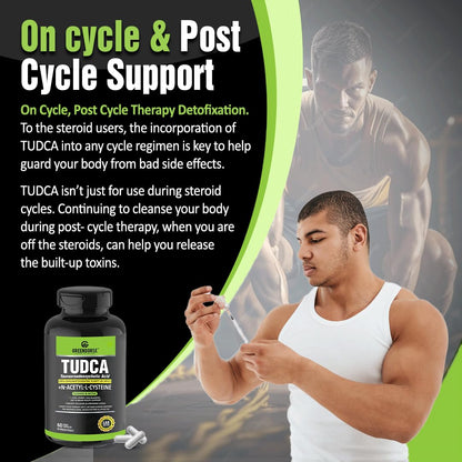 GREENDORSE TUDCA + NAC (N-Acetyl cysteine) supplement 99% purity| Liver, Kidney, Heart, all Organs Support| On/Post Steroid & Supplementation Cycle Support for Bodybuilders, Weightlifters & Athletes- 60 Capsules