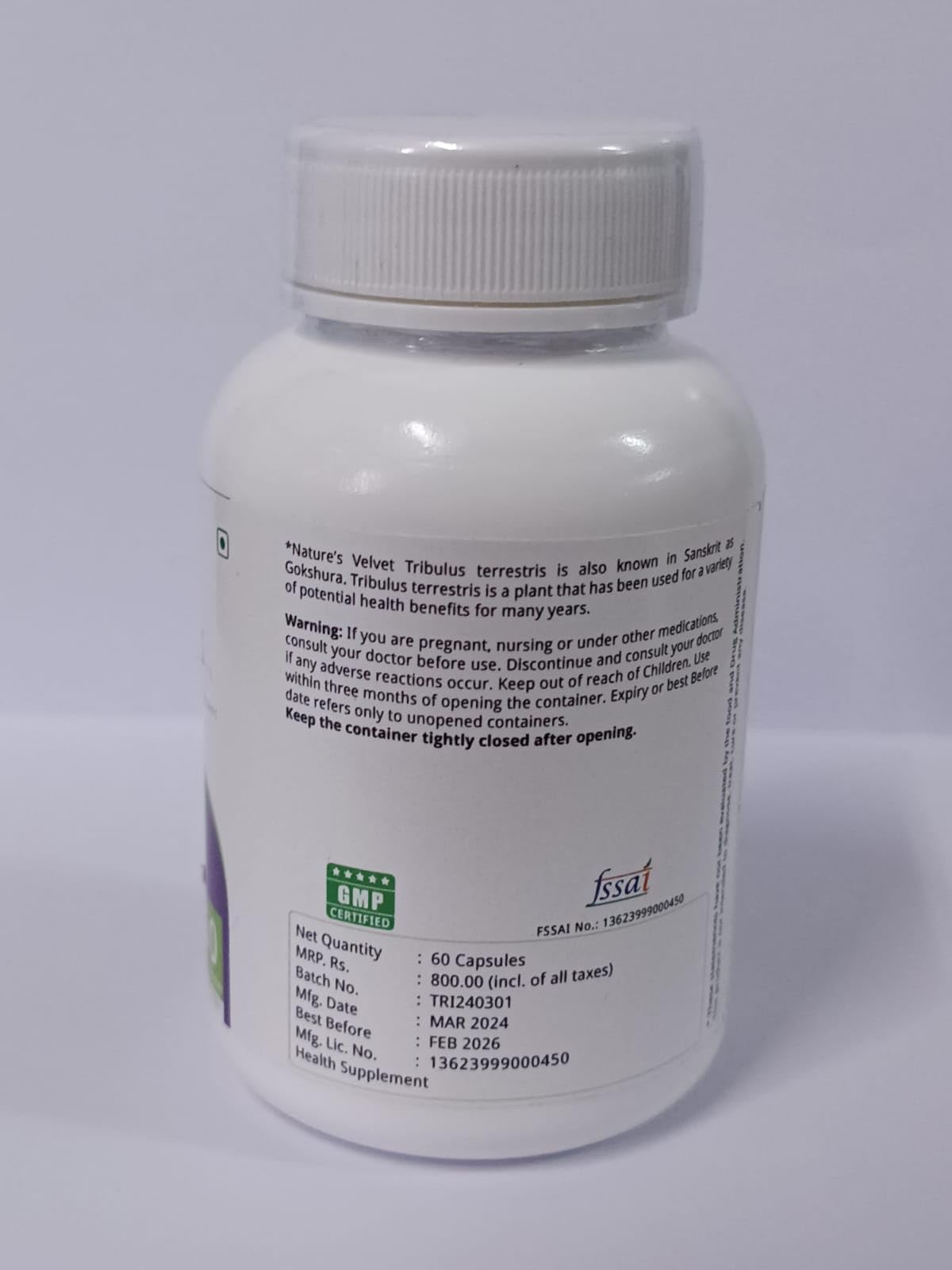 nature's velvet Tribulus Gokshura Pure Extract 500 mg, 60 Veg Capsules- image 2